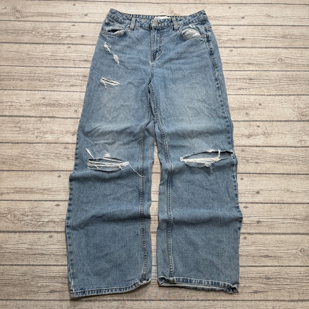 Y2K Baggy Jeans Women's 5 Blue Denim Distressed Wide Leg Light Wash Loose Leg